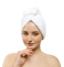American Soft Linen 100% Cotton Hair Towel for Women, 1 Head Towel Cap, White