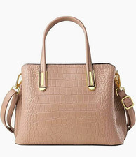 Beige Croc-Embossed Women s Satchel Top Handl...