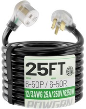 25ft Welder Extension Cord Outdoor with LED Indicator, 12 Gauge NEMA 6-50 Hea...