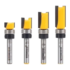 4 Bit 1/2" Diameter Flush Trim Template Router Bit Set 1/4" Shank Yonico 14422q