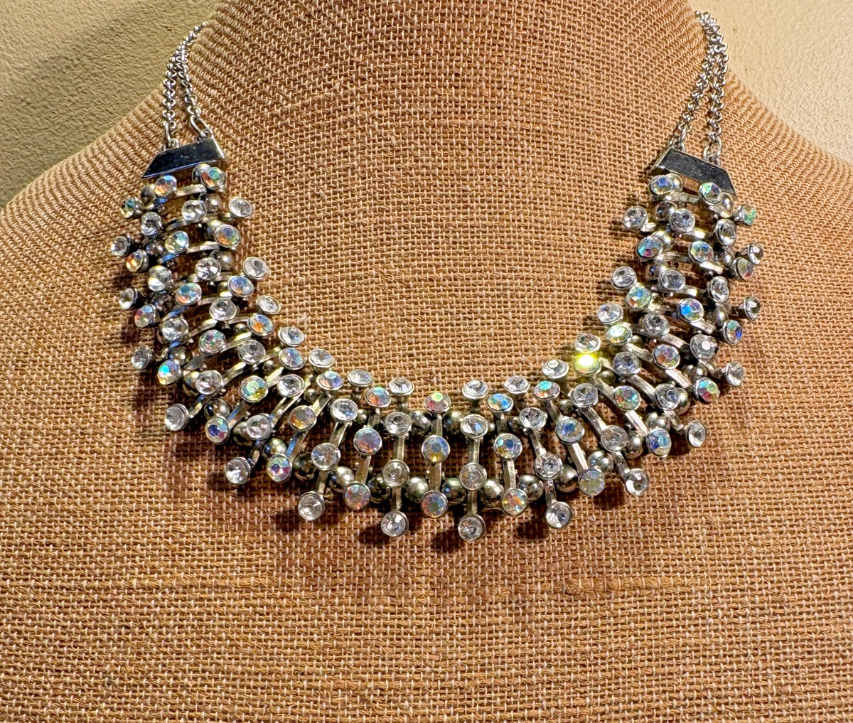NY Rhinestone Silver Tone Statement Necklace - image 1