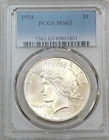 1924 Peace Silver Dollar PCGS MS63 Frosty White Just Graded New Holder #H160T