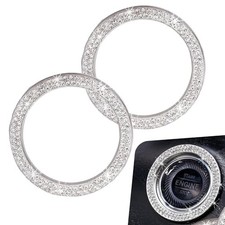 2 PCS Bling Push Start Button Cover, Crystal Rhinestone Engine Start White
