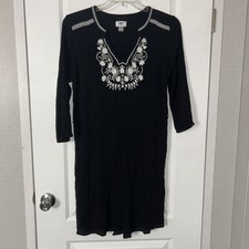 Old Navy Embroidery V Neck Black Women Dress Sz L