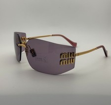Miu Miu MU54YS Rimless Shield Women's Sunglasses Purple Gradient Lens Gold Logo