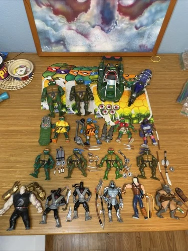 Vintage 2003 Playmates Teenage Mutant Ninja Turtles Figure Lot And Accessories