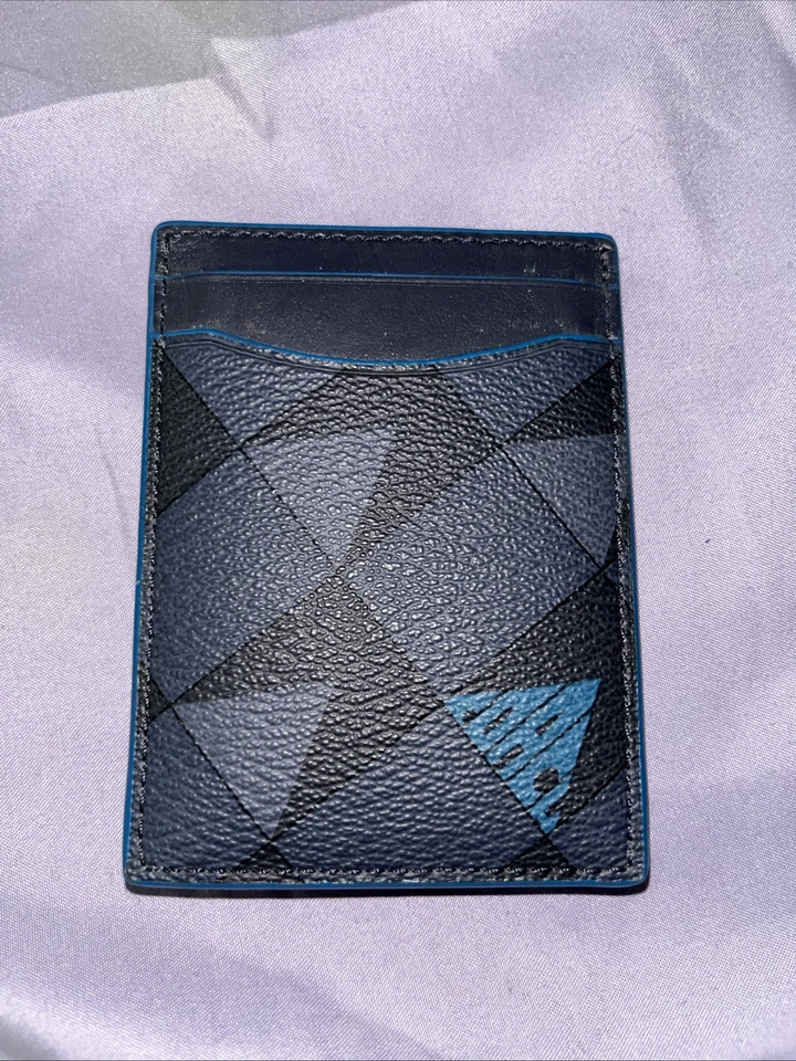 Estuche para tarjetas Coach de cuero azul marino/carbón firma con clip para dinero para hombre Foto 2 de 4