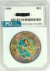 1889  Gem BU + Morgan Dollar 2 Sided Rainbow Color Toned