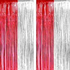 Red White Tinsel Foil Fringe Curtains, Circus, Carnival, Birthday, Party, Decor