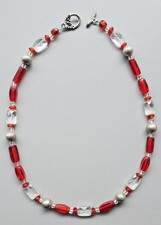 Lovely Vintage Hand Crafted Beaded Necklace Ruby Red  Clear Glass Beads
