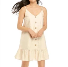#2075. As U Wish Cream Strappy Linen Blend Dress W/Ruffle Hem. Size XL