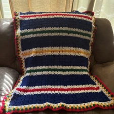 92x113 Crochet Lap Blanket.  Had Made.  Red/ White/ Blue Green And Yellow