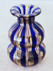 Vtg Venetian Italian MURANO ART GLASS VASE Latticino Ribbons Copper Cobalt Blue