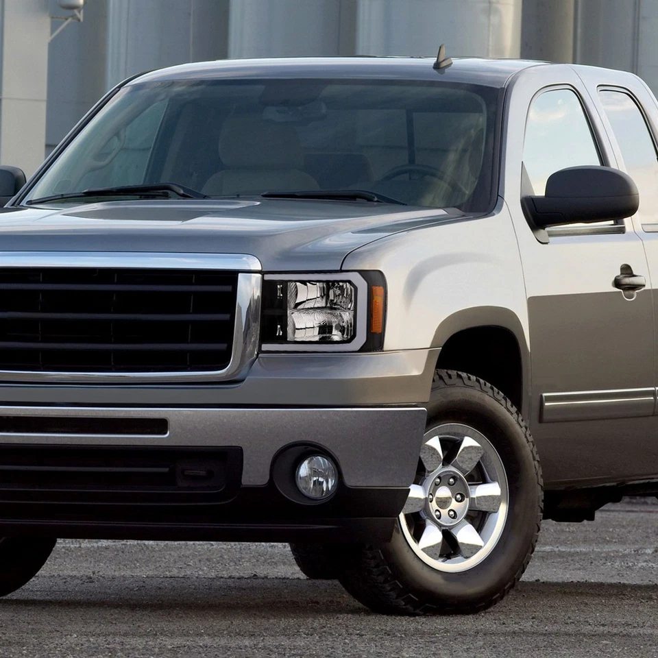 Farol estilo St 07-14 GMC Sierra 15001500HD 2500HD 3500HD contorno de LED C preto - Imagem 4 de 4