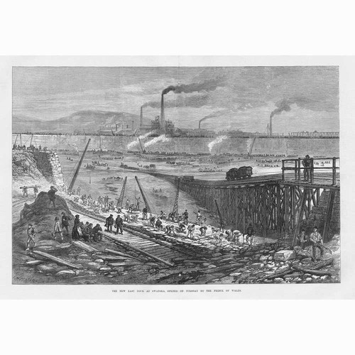 SWANSEA The East Dock Under Construction - Antique Print 1881