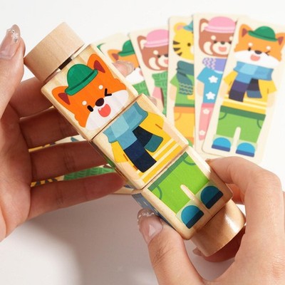 Rotating Puzzle Block Wooden Puzzle Toy Animal Themed Cognitive Training