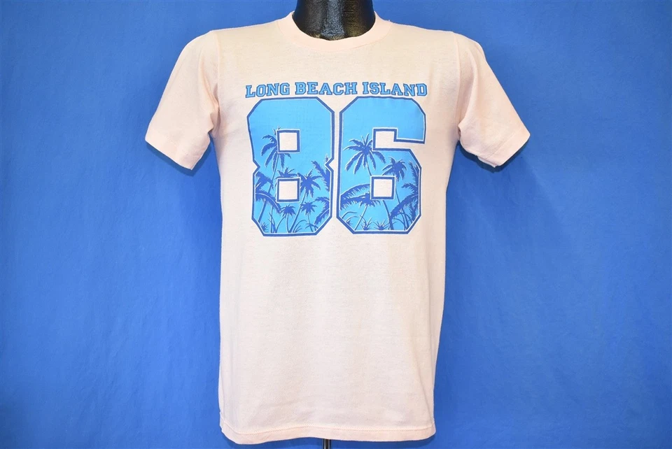 vintage 80s LONG BEACH ISLAND 86 NEW JERSEY PALM TREES TOURIST t-shirt SMALL S - Image 2 of 3