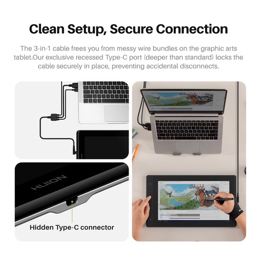 HUION Kamvas Pro 16 V2 15.6" Graphic Tablet 16K PenTech 4.0, Touch Bar & 6 Keys - Picture 6 of 9