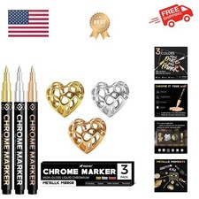 3Pcs Chrome Paint Markers, Permanent Mirror Liquid Chrome Pens for Plastic, M...