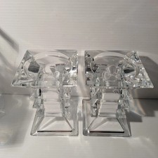 Set of 2-5-tier Clear Glass Taper Square Candleholders Classic Design 8.5cm Tall