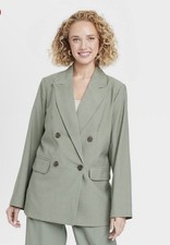 A New Day Women's XXL Double Breasted Blazer Jacket Mid Length Olive Green NWT