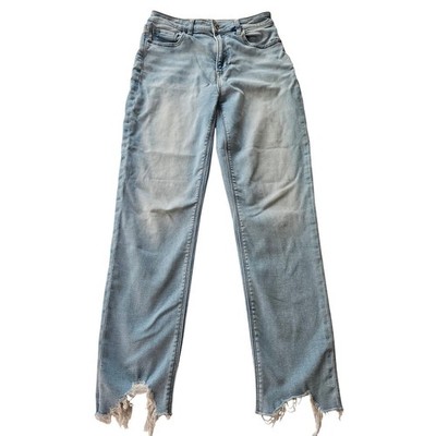 American Eagle Mom Jeans Womens 2 Light Wash High Rise Frayed Y2K