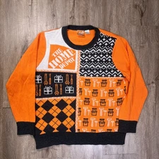 The Home Depot Knit Sweater 100% Cotton Orange Christmas Size Large Crewneck