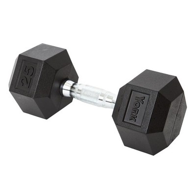 York Barbell Hex Dumbbell Set 25LB Rubber Coated Fixed Weight Dumbbells Pack 1