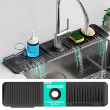 24 Inch Longer Faucet Mat for Kitchen Sink, 5 Slope Fast 24" x 5.5", Black