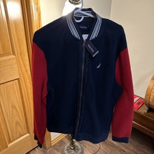 Men's Nautica Navy Seas Full-Zip Red/Blu Fleece Jacket-L--MSRP $118 NWT