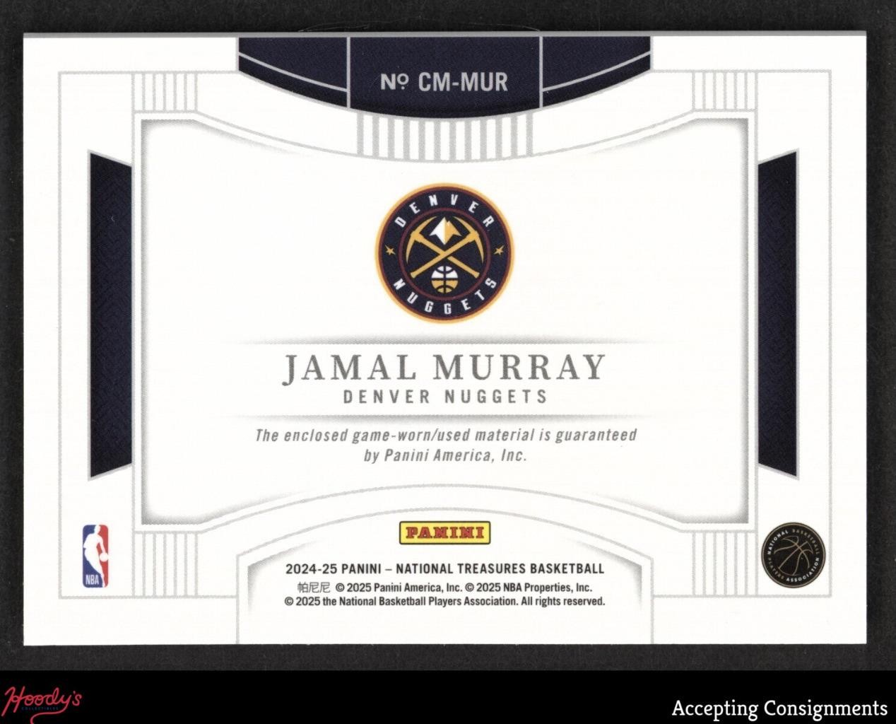 2024-25 National Treasures Colossal Jamal Murray GAME-USED JERSEY 91/99 Nuggets view 2