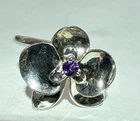 VINTAGE STERLING SILVER PURPLE STONE ORNATE FLOWER RING SZ 8 NVC 925
