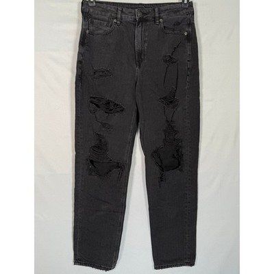 American Eagle Distressed High Rise Jeans Black Comfort Stretch Size 6 Regular