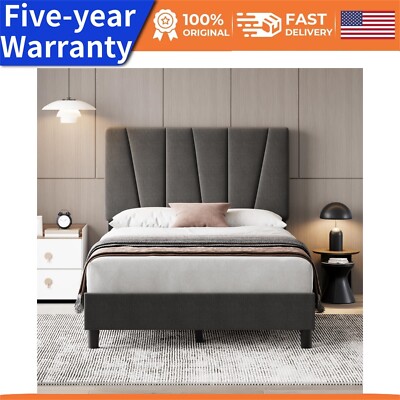   TWIN/FULL/QUEEN Bed Frame W/Headboard Linen Upholstered Platform Bed Headboa