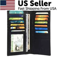 MARSHAL Genuine Leather Men Long Wallet Pockets ID Card Clutch Bifold Purse