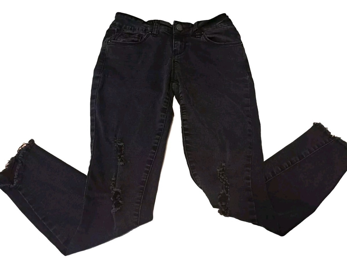 YMI Women's Size Black Ankle Jeans Raw Hem 25x25 Distressed