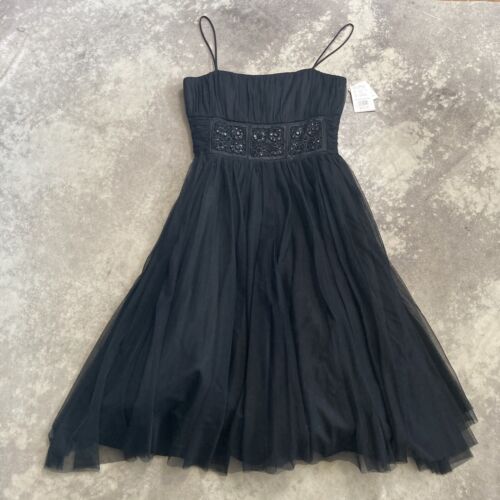 Davids Bridal Dress Women Size 10 Black Beaded Bodice Mesh Ruch Bridesmaid Party