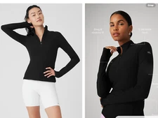 alo yoga Alosoft 1/2 Zip Rapid Pullover in Black, NWOT, Small, orig$128