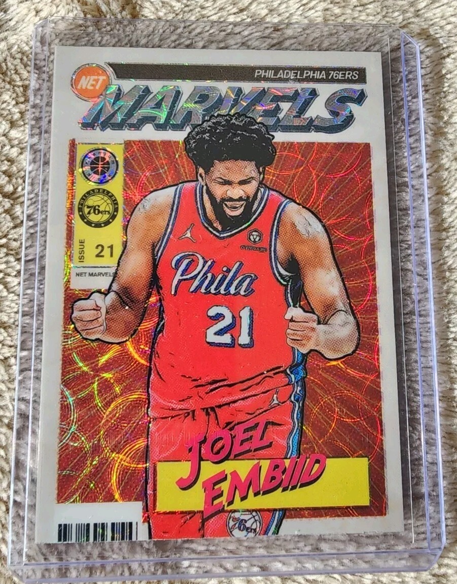 2023-24 NBA Hoops Premium Stock Joel Embiid Net Marvels Scope SSP #3 76ers