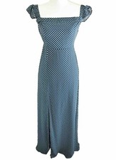 LULU’S Dream Love Off-the-Shoulder Maxi Dress Size Medium Navy Blue Polka Dot