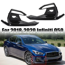 Glossy Black Bumper Fog Light Bezel Cover For 2018-2020 2021 Infiniti Q50 Sport