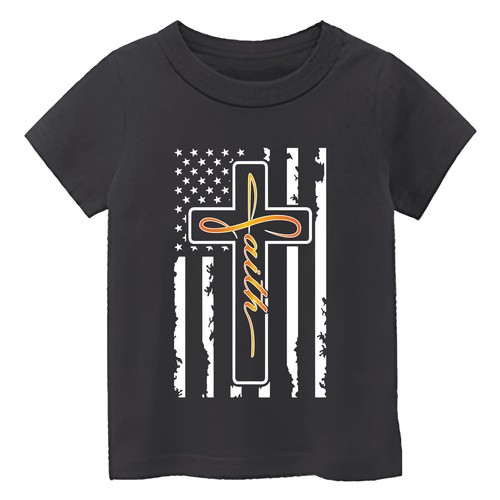 American Vertical Flag Jesus Cross Kid's T Shirt Christian Bible Faith Gift Tee - Picture 7 of 13