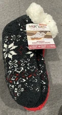 2 Pack Muk Luks Women's Short Cabin Socks Fully Lined Shoe Size 6-10 Red Black