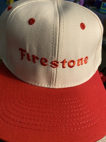 Vintage New Lightweight Firestone White/Red Cotton Snapback Embroidered Hat Cap - Picture 2 of 6