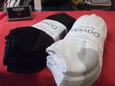 Davido Mens socks ankle 100% cotton made in Italy 8 pair black & white siz 10-13