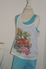 2 tops by Alive Surfing Beach size 128 white + turquoise 2 pieces 