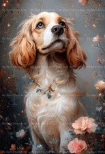 COCKER SPANIEL ART PRINT, Floral Pet Portrait, Dog Poster, Puppy Home Decor E208