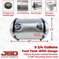 With Gauge 9.75 Gallon 12x20'' Fuel Tank 3/8 NPT Spun Aluminum End Fill Gas Tank
