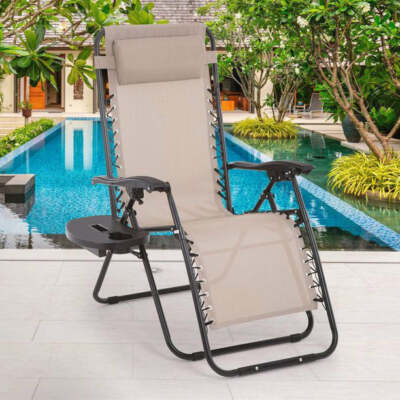 Zero Gravity Chair, Folding Outdoor Patio Lounge Recliner w/ Cup Holder 