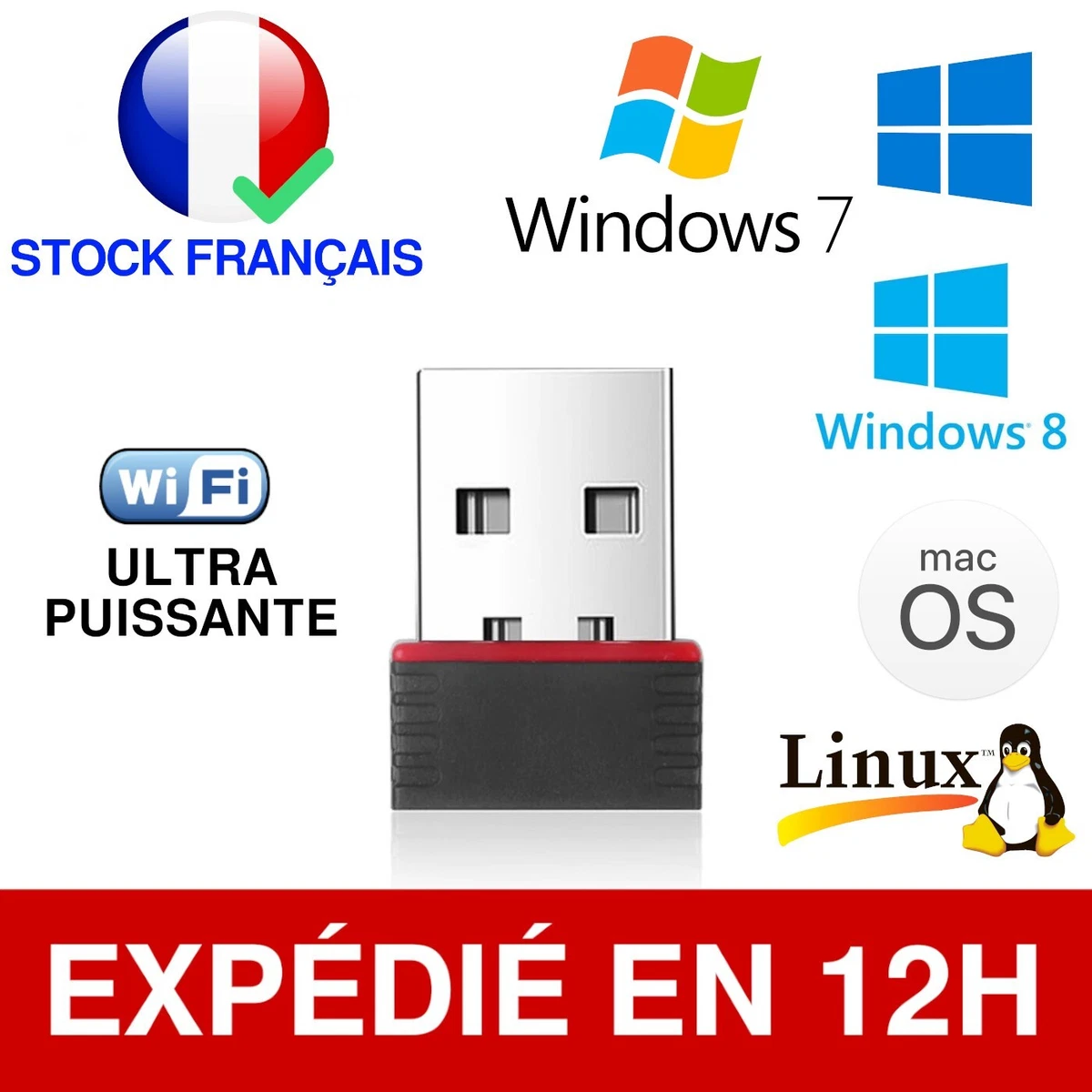 Mini Clé USB Wifi Adaptateur Sans Fil Lan Wireless Windows 7/8/10.
